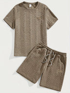 Camiseta de manga curta e shorts com cordão - Marrom, Conjunto de verão