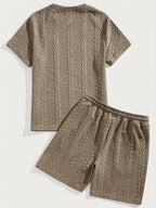 Camiseta de manga curta e shorts com cordão - Marrom, Conjunto de verão