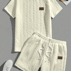 Camiseta de manga curta e shorts com cordão - Marrom, Conjunto de verão